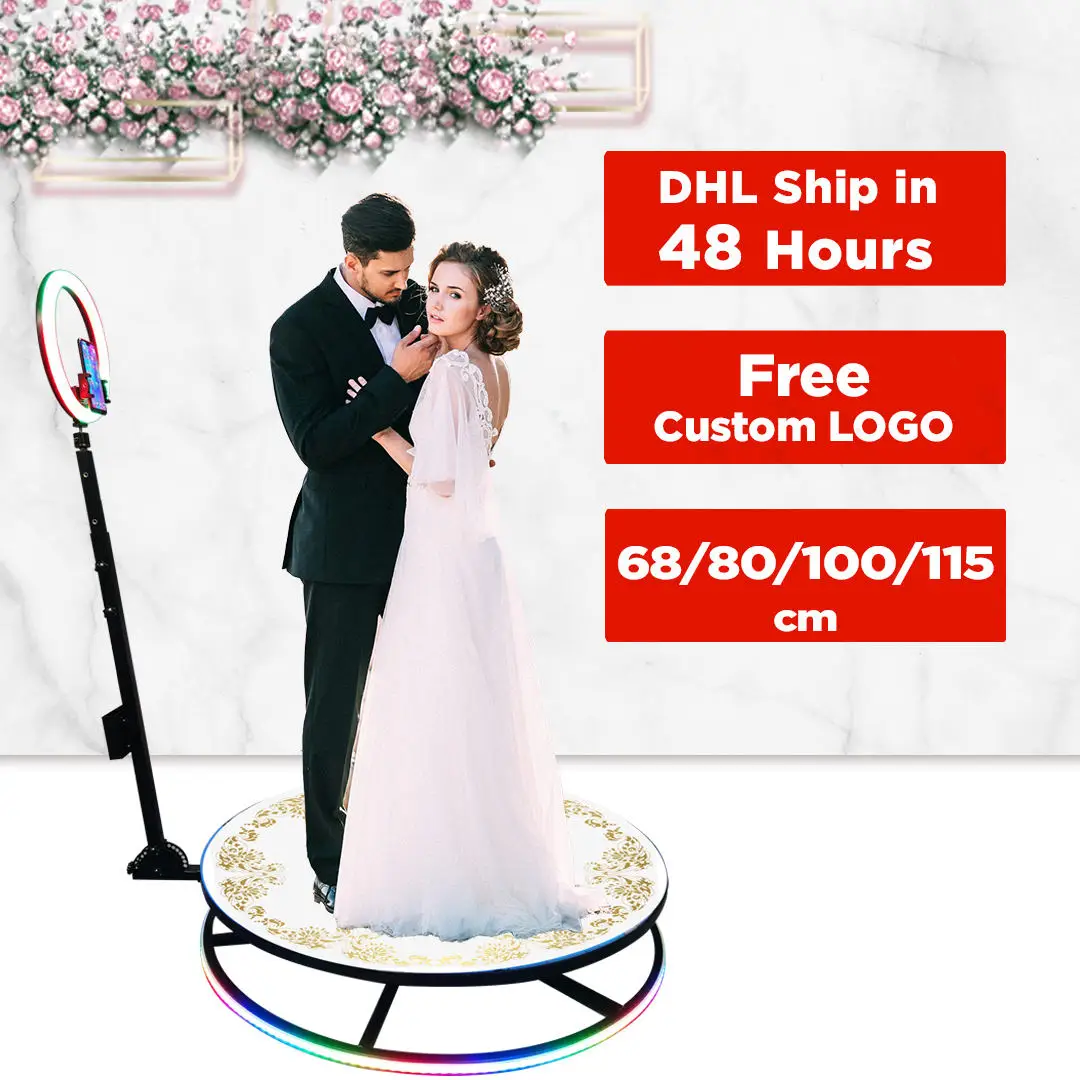 Free Factory Dropship 360 Degree Selfie Spin Photobooth with Ring Light Stand Case 68cm 360 Photo Booth for Party Wedding