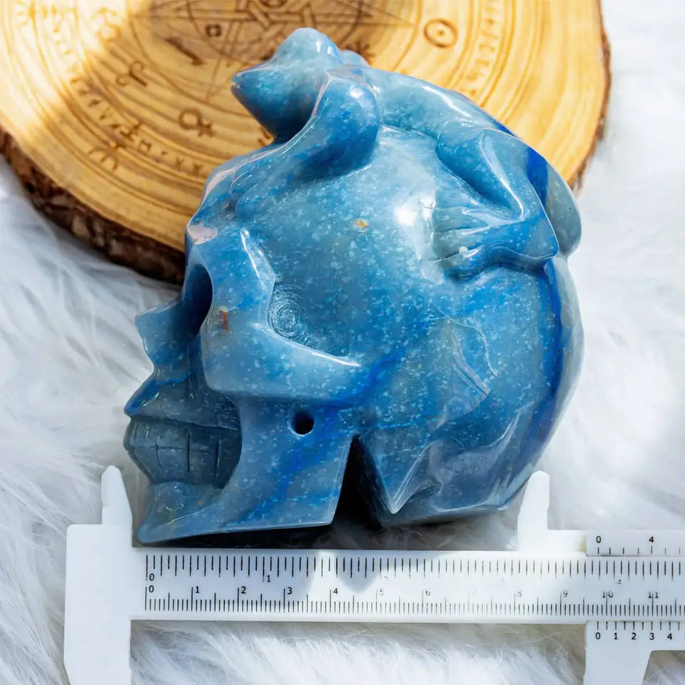 High quality reiki natural folk crafts hand carved blue aventurine crystal skulls for home decor