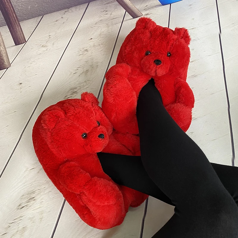 2022 new Cheap Fuzzy teddy Wholesale Plush Various Style Slippers House Teddy Bear Slippers for Women Kids