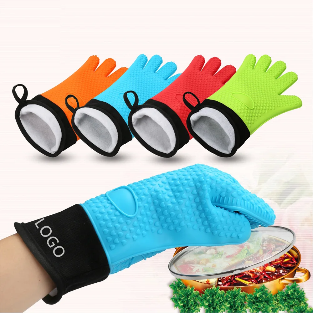 Baking and Grilling Oven Mitts Silicone and Cotton Double-layer Heat Resistant Gloves Silicone Oven BBQ Gloves