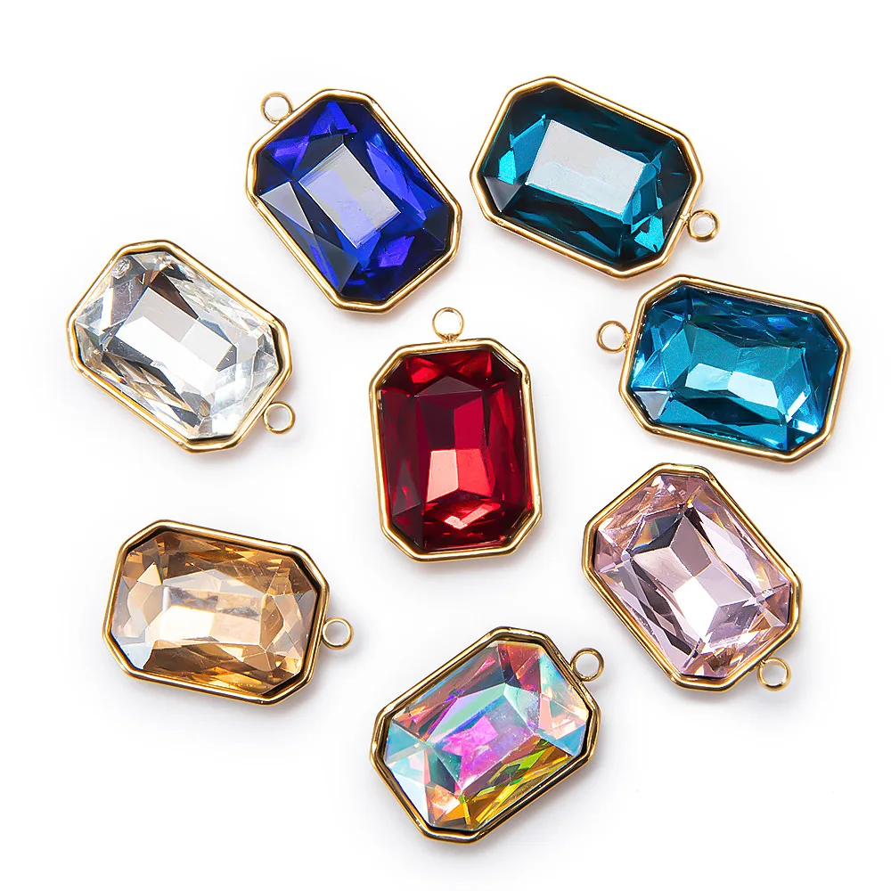 Fashion jewelry DIY charms pendant faceted glass crystal Stainless steel charms for women jewelry making