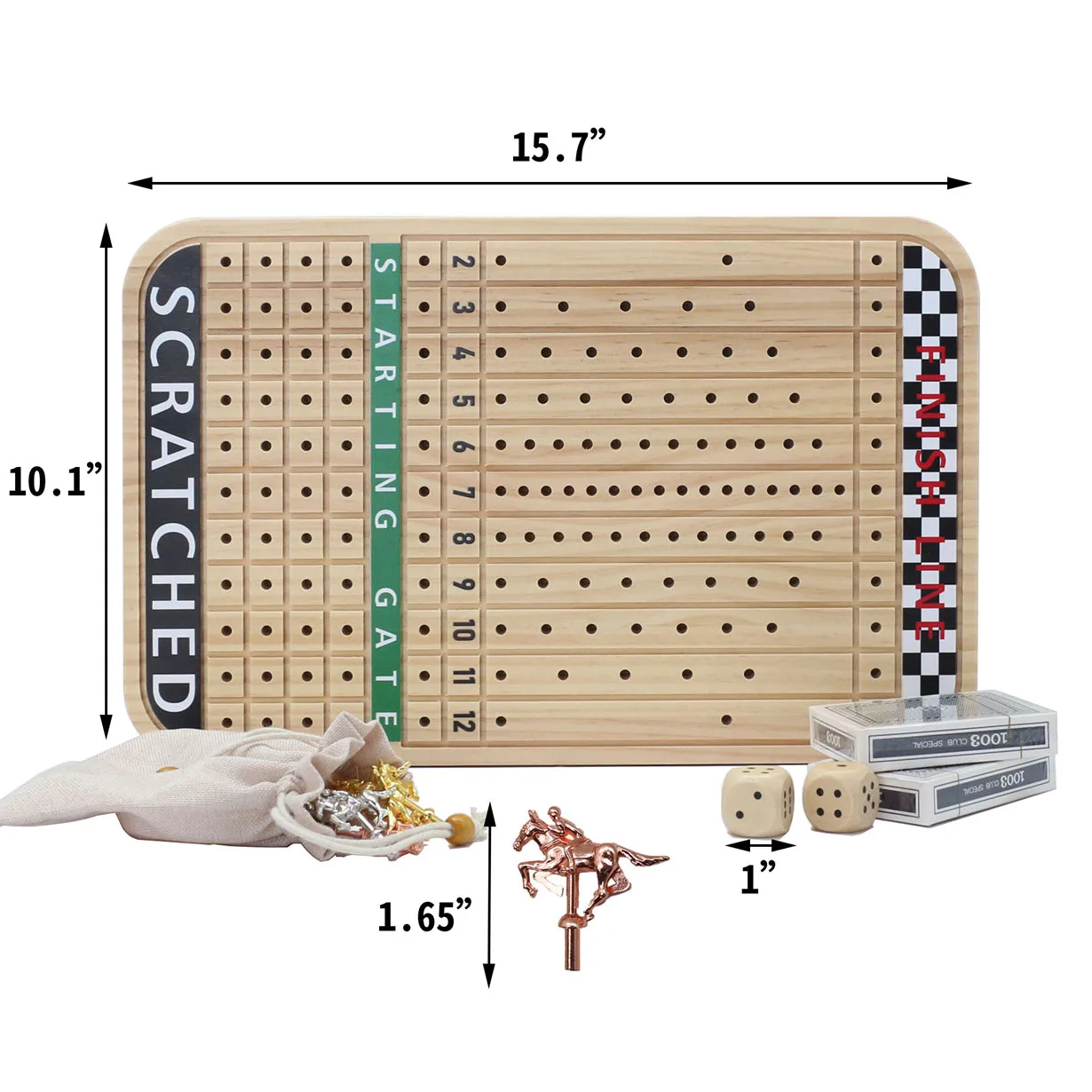 Thickened Solid Wood Horseracing Game Board Wooden Challenge Toy Poker with 11 Durable Horses Dice Horse Racing Board Game