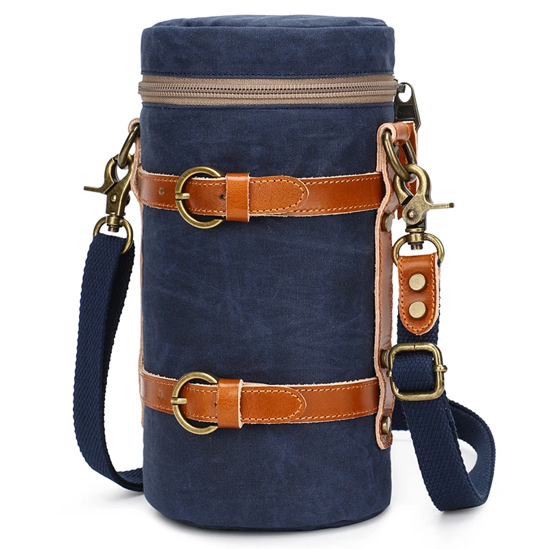 
Canvas leather waterproof small protector camera lens padded pouch barrel bag 