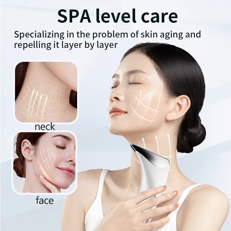 3 Colors LED Photon Hot Compress Vibration Face and Neck Beauty Device Microcurrent Facial Neck Lifting Massager