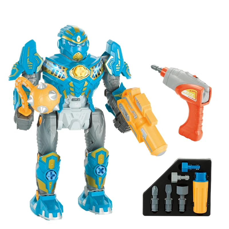 QS 2023 New Product Electric Drill Screw Toy Boy Gifts DIY Manual Assembled Walking Battle Game Robot Toys With Sound Lights