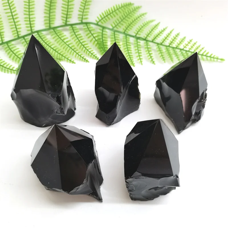 Wholesale Raw Stones Natural Black Obsidian 6.5cm Crystal Raw Polished Tower for Feng Shui