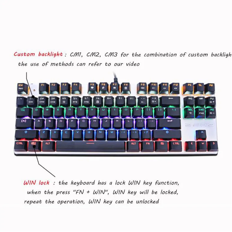 Gaming Mechanical Keyboard Blue Red Switch 87key Anti-ghosting RGB/Mix Backlit LED USB RU/US Wired Keyboard For Gamer PC Laptop