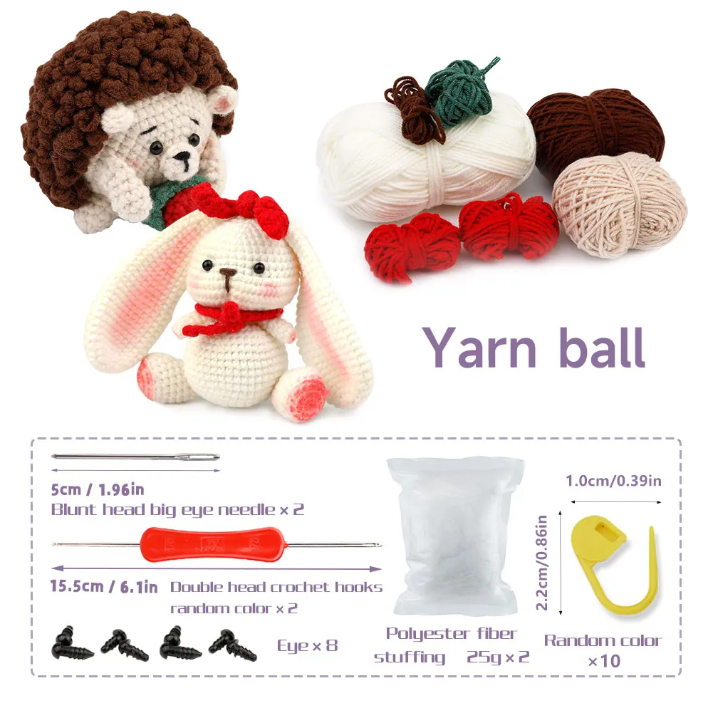 Cute Handmade diy crochet kit animal woobles Rabbit and Hedgehog Crochet Animal Kit
