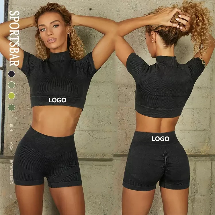 Wholesale Ladies Activewear Sports Outfits Gym Clothing Fitness Yoga Active Wear Clothes Suit Seamless Leggings Bra Workout Set