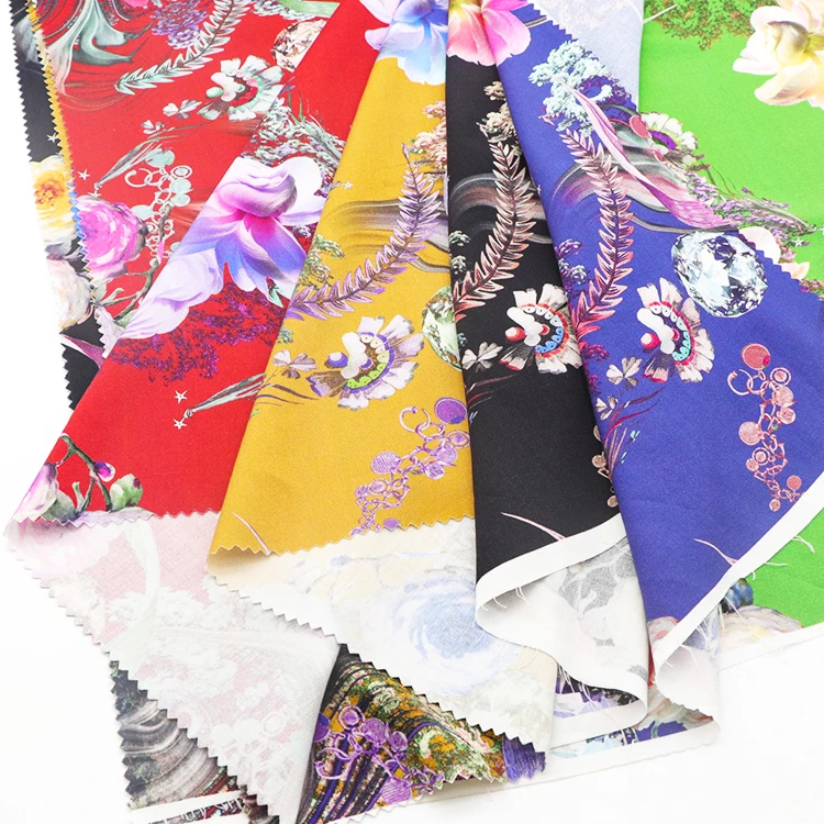 Wholesale Cheap Price Custom Floral Digital Printed Stock Lot 100% Polyester Fabric for Garment