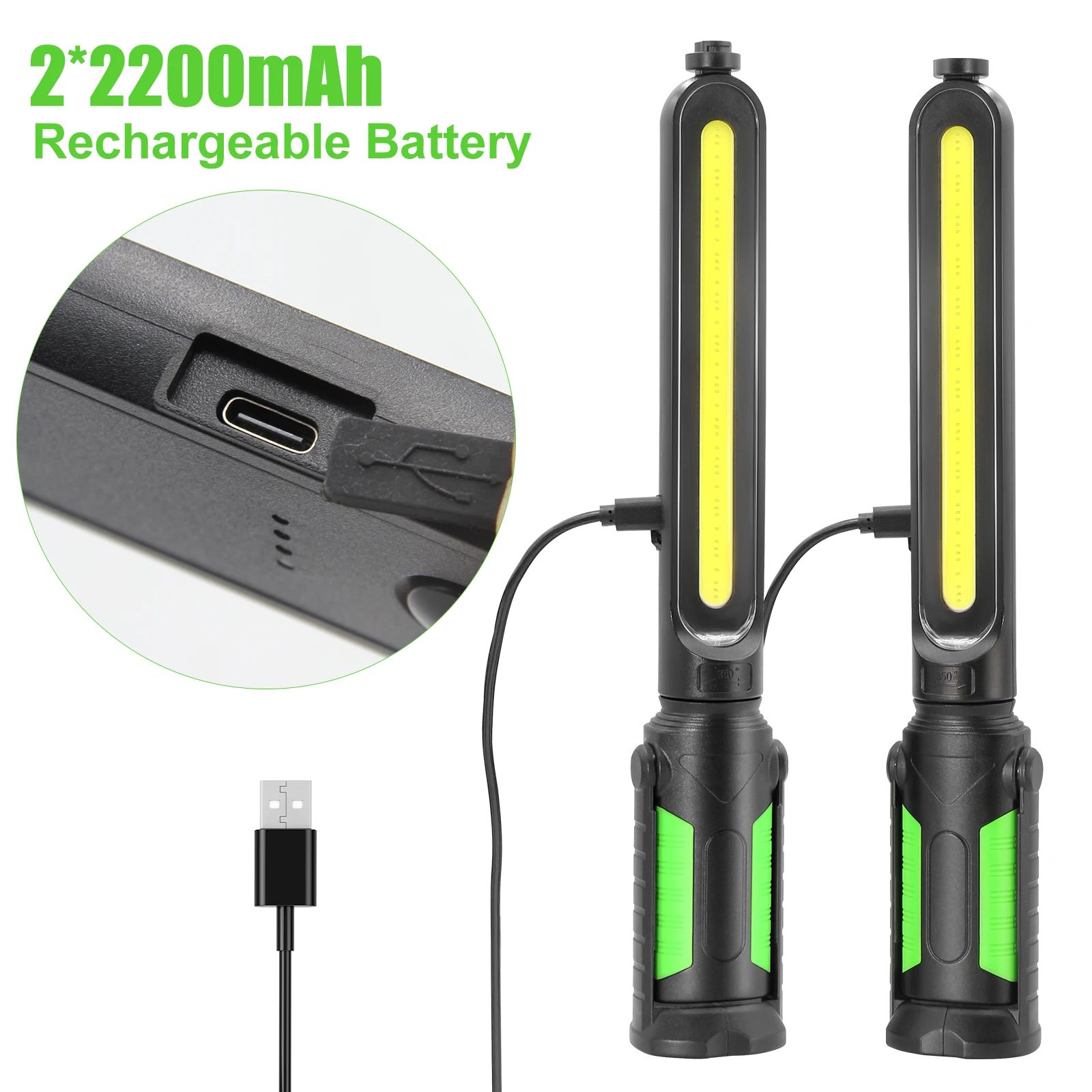 20W 1400LM Magnetic Suspension Two Pair COB Power Bank USB Rechargeable Hanging Working 4400mAh Work Light For Car Repair