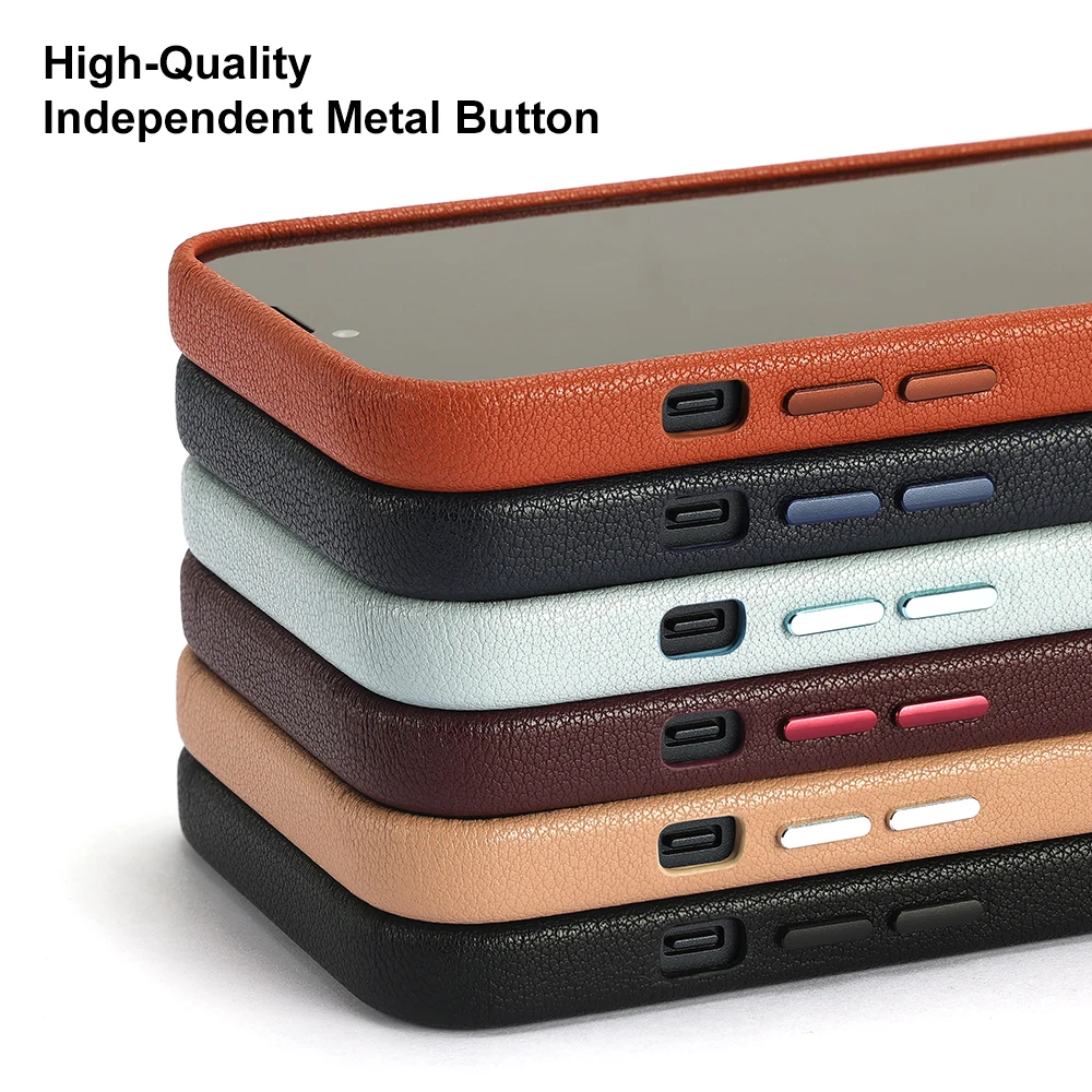 Customized Logo New Design Vegan Pebble Striped Leather Mobile Phone Bags & Cases For iPhone 13 with Independent metal button