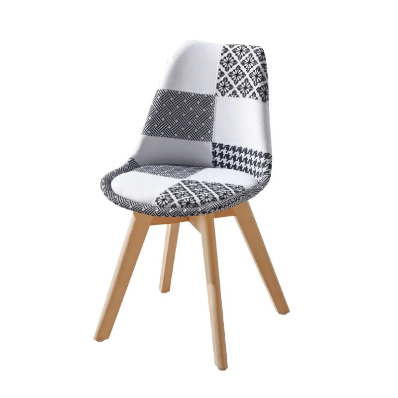 
2021Modern Custom Fabric Cover Patchwork Chair Beech Legs Modern Dining Chair 