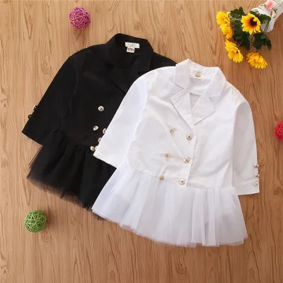 2019 Autumn New Brand 3-8 Years Girls Jacket Children Girl Gauze Skirt Coat Kids Girl Western Collar Trench Wind Dust Outerwear