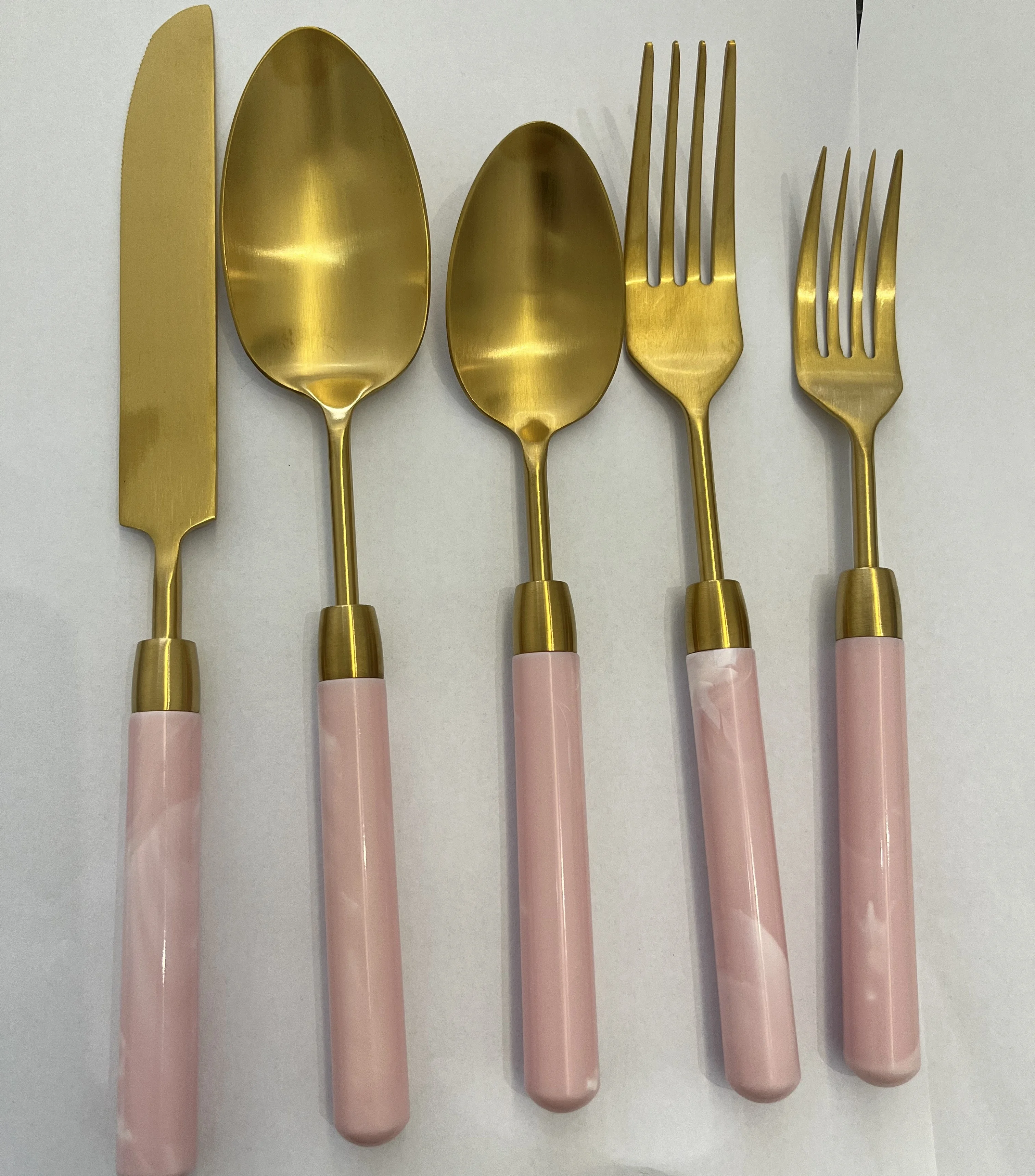 wedding stainless steel 304 pink ivory black olive green cutlery flatware  plastic acrylic abs round handle silverware