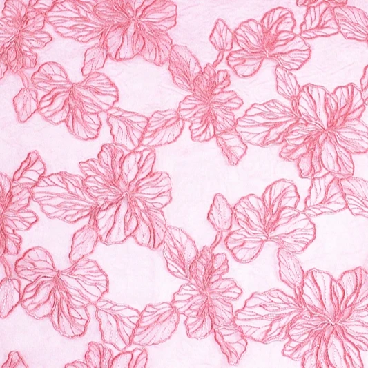 
Customized hot selling cute flower organza mesh tulle lace flat embroidered fabric for girl garment 