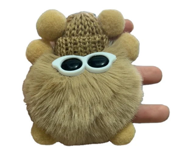 Cartoon Rex rabbit Plush Doll Car Key Bag Pendant Key Rings Cool Sunglass Cap Coal Ball Plush Keychain