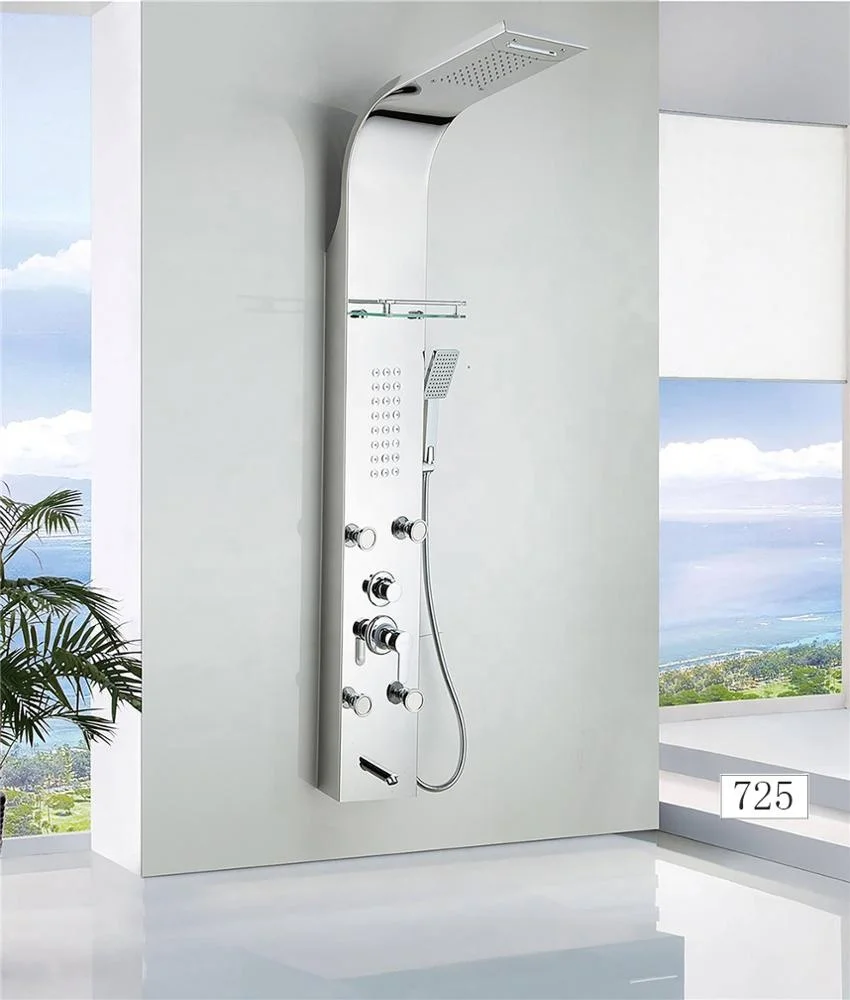 
Hot Sale 304 Stainless Steel Shower System Wall Mount Bathroom Waterfall Rainfall Overhead Shower Panel With Adjustable Shower J 