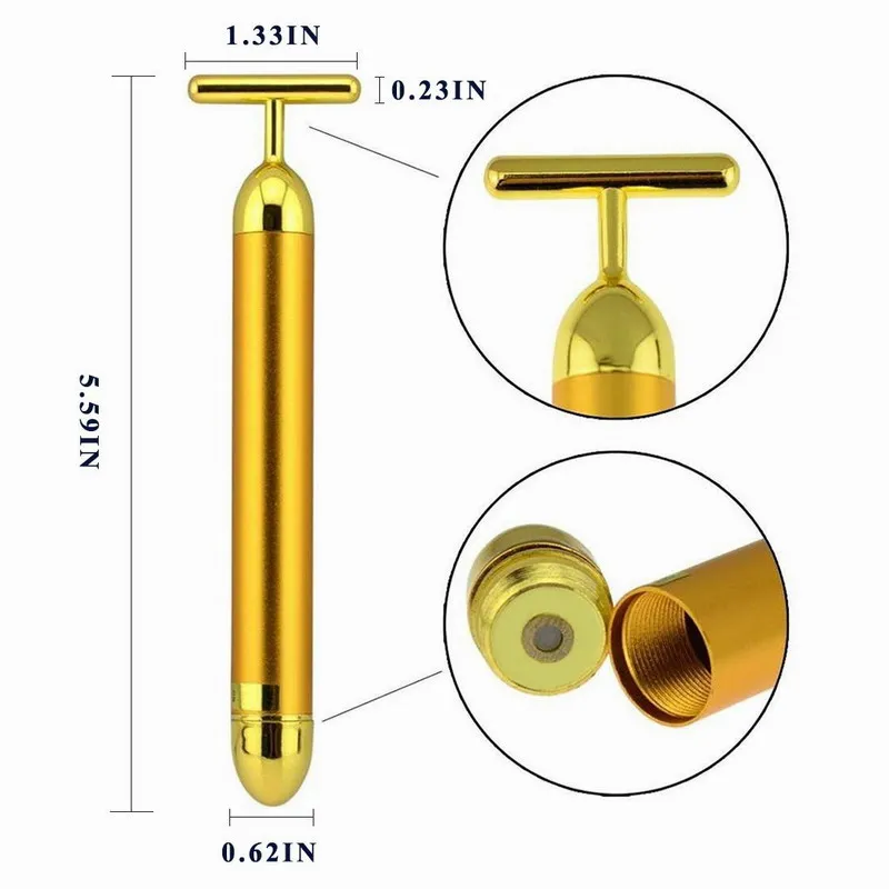 Hot Selling Beauty Bar 24K Golden Pulse Facial Massager T-Shape Electric Face Massage Tool