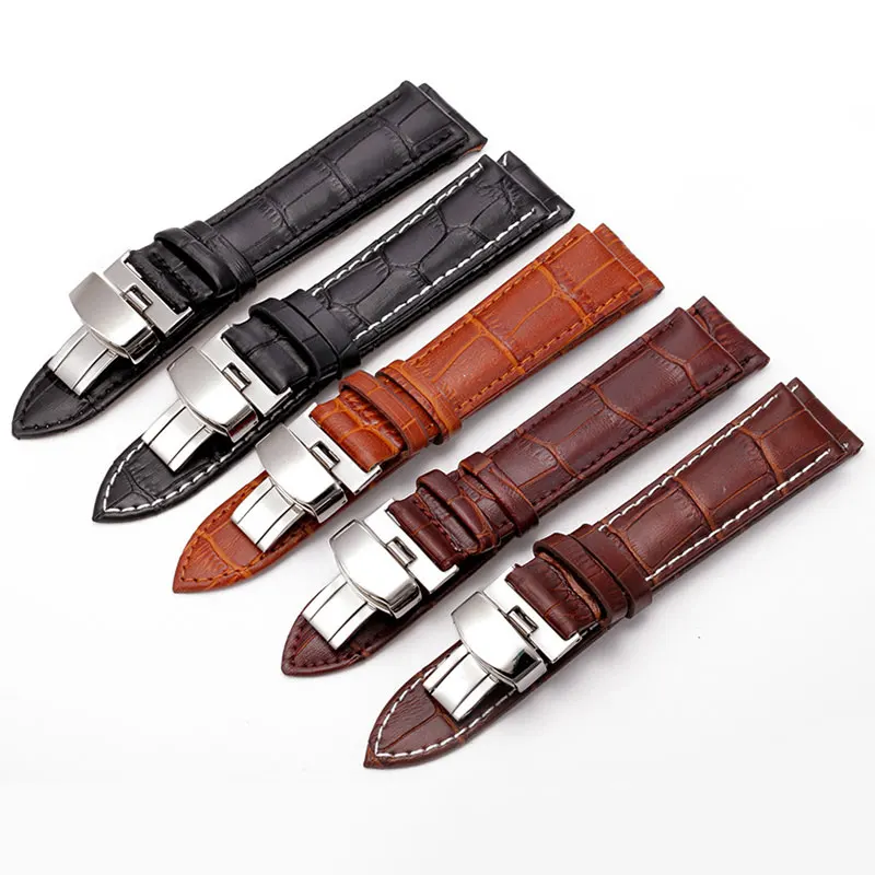 Eraysun Leather Watch Straps First Layer With Butterfly Buckle Genuine Leather Luxury Band For Smart Watch Accessories