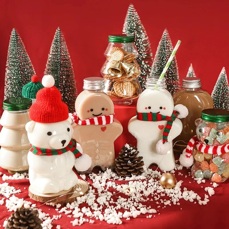 Christmas Bottles Gingerbread Man Bottle Party Candy Jar Juice Drink Bottle Xmas Plastic Kettle Kids Gift Christmas Decor