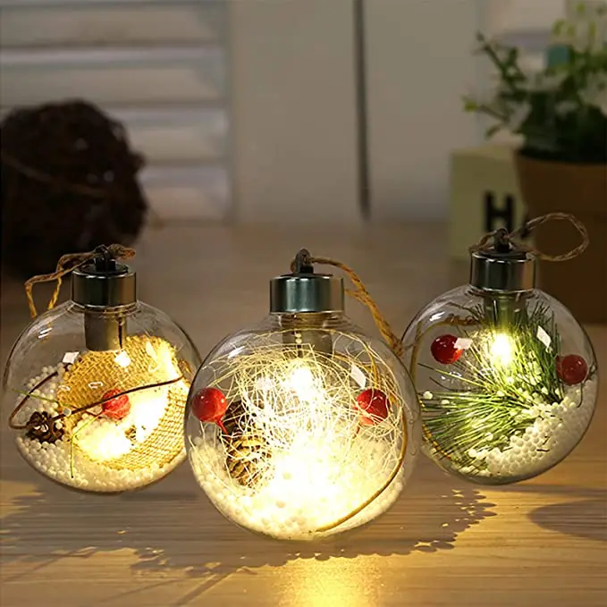 Christmas Tree luminous Bauble transparent filling plastic ornaments Xmax ball decoration hanging lights LED ball lights
