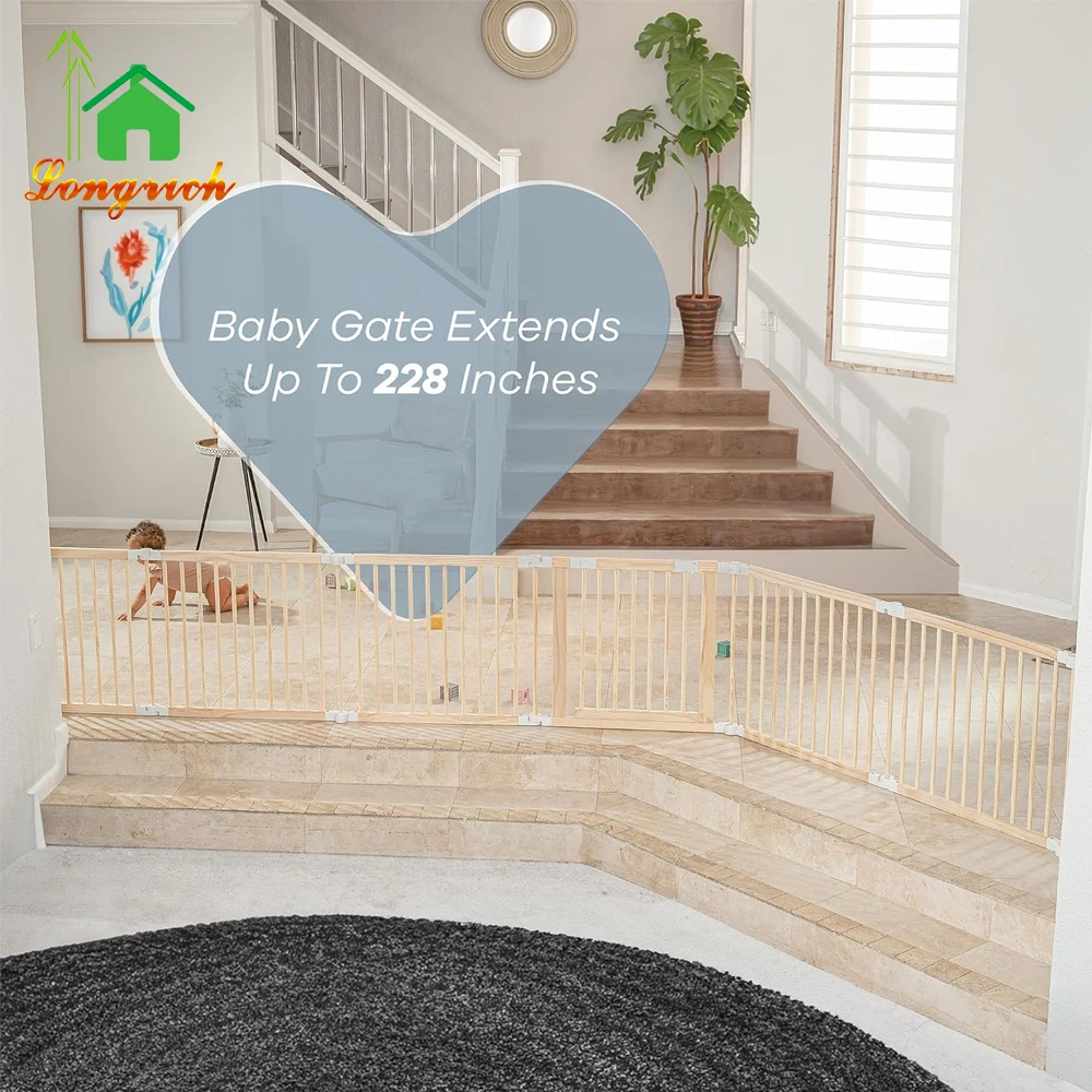 Wooden Baby Playpen & Baby Gate for Toddler and Babies Foldable Wooden Adjustable Playard Play Fence with Locking Gate