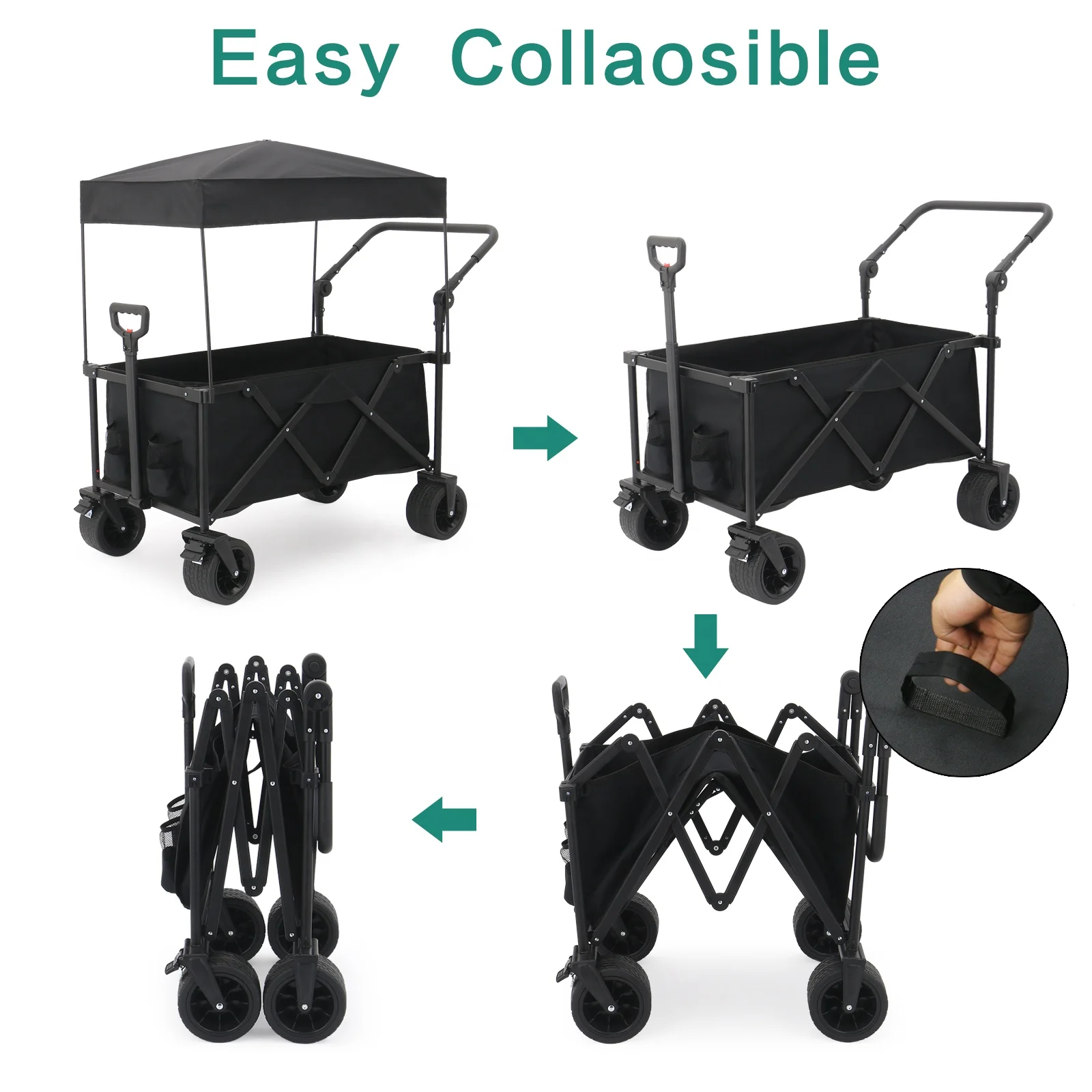 Eaynon Outdoor Mesh Collapsible Wagon Cart Folding Shopping Trolley Folding Wagon For Tools With Oem Support