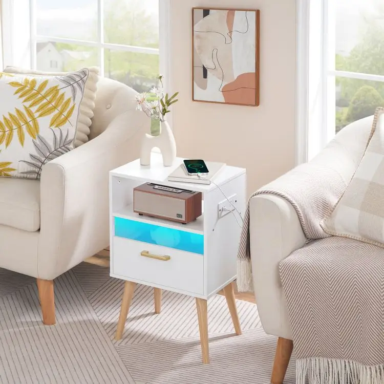 Wholesale White Side Tables, HOOBRO Brand White End Table, White Lamp Accent Table for Living Room