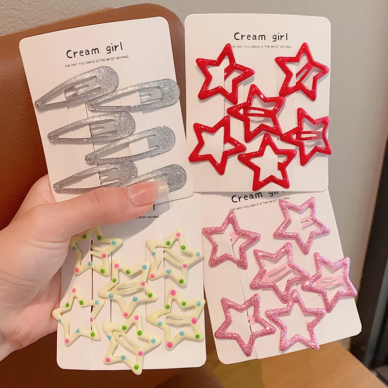 6pcs Set Kids Girls Fancy Cute Bling Shinning Hair Organizer Hair Clips Handmade Mini Star Hair Accessories