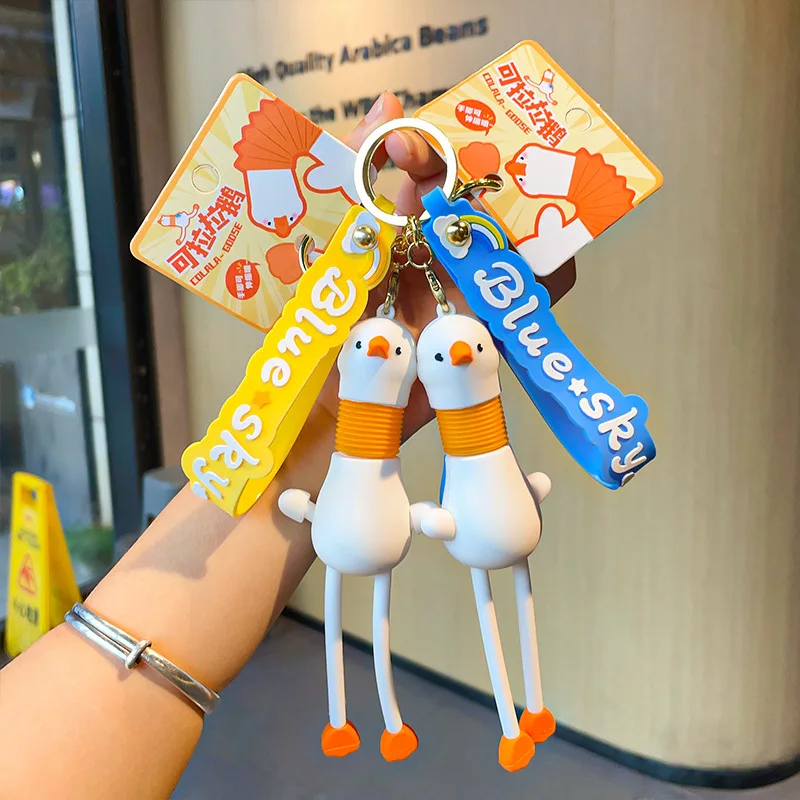 Funny 3D PVC Car Keytag Bag Pendant Key Accessories Keyfob Telescopic Neck Cute Cartoon Duck Keyholder