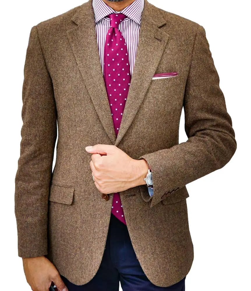 2020 mens office uniform bespoke brown tweed 3 piece suits