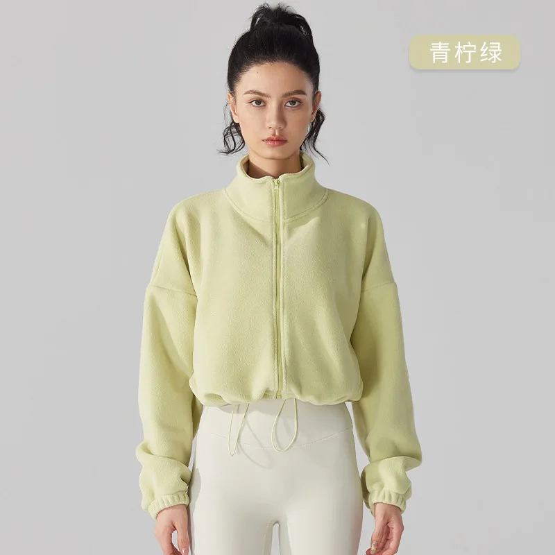 Womens Clothing Winter Outfits Thick Stand Collar Fleece Yoga Jacket Gym Fitness Sportswear Casual Warm Long Sleeve Yoga Coat