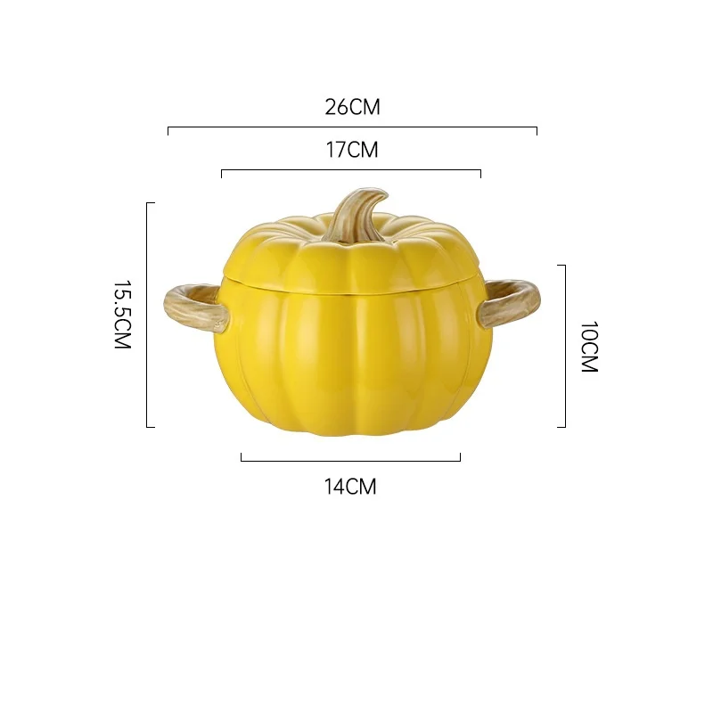 Creative Ceramic Soup Pot with Double Ear and Large Soup Bowl High-Value Home Dinnerware Pumpkin Color Lid Included