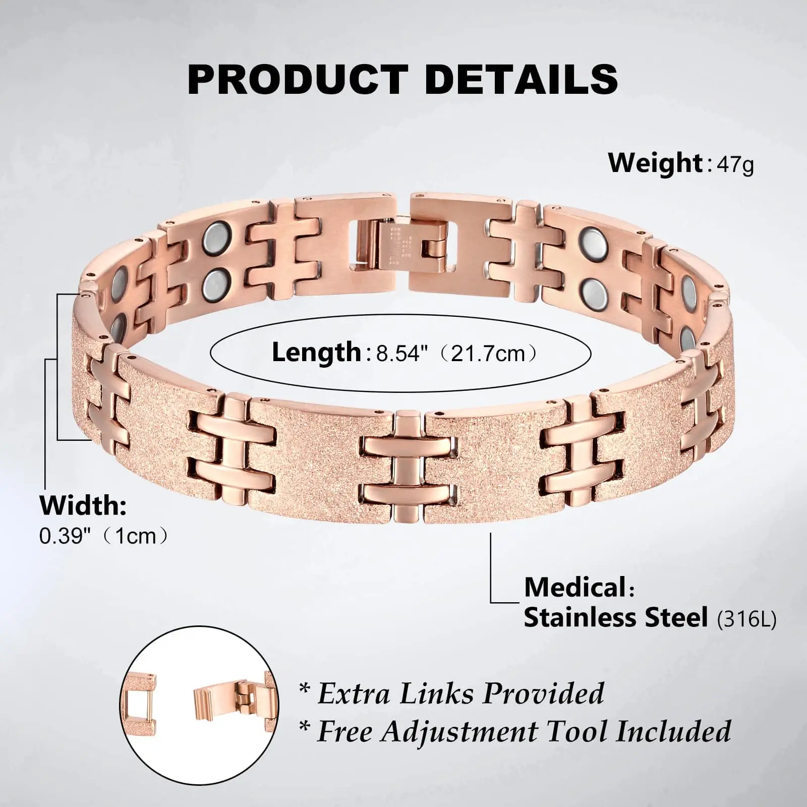 Manufacturer stainless steel magnetic bracelet mens rose gold bio magnetic bracelet low moq factory bracelet
