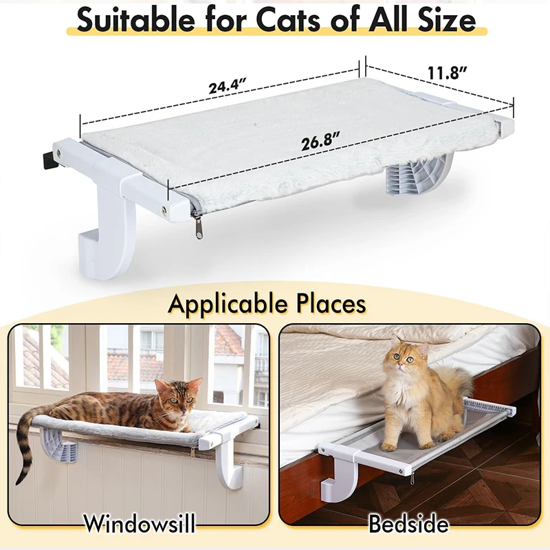 Pet Cat Window Perch One-Step Sliding Adjustment Cat Hammock Window For Windowsill & Bedside