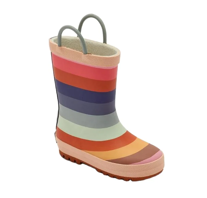 Новинка 2021 г. водонепроницаемые Стеганые Резиновые сапоги с подкладкой из овчины и отключенными полосками Детские