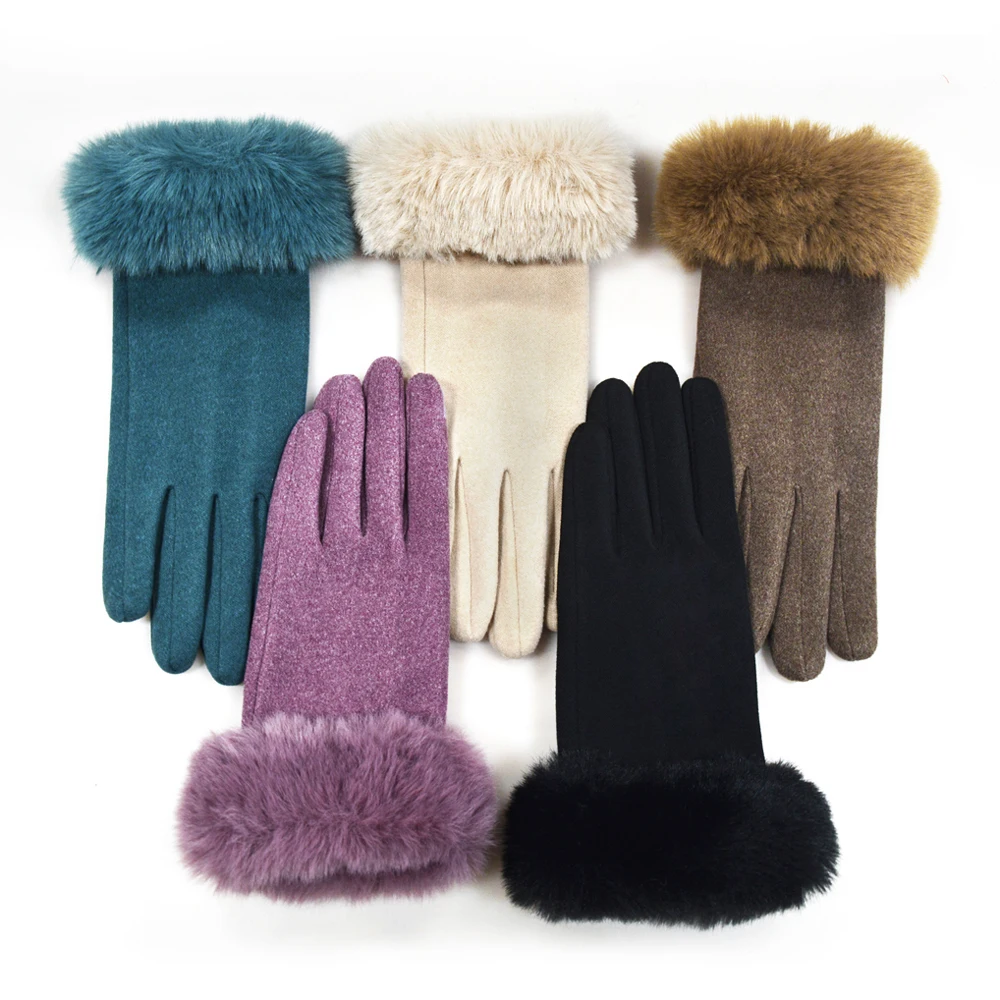Fashion Lady New Winter Warm Gloves Rabbit Cuff Gloves Outdoor Warm Velvet Women Cashmere Gloves For Touch Screen