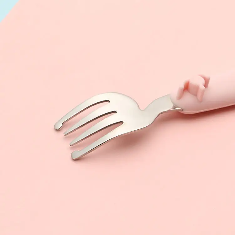 304 Stainless steel spoon and fork set silicone handle  for Children