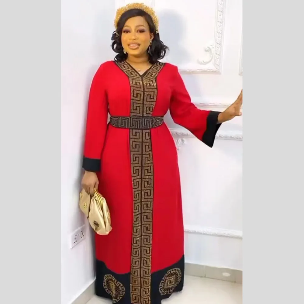 European and American women fashion embroidered casual Robe African beading long grown Embroidered Casual Dresses