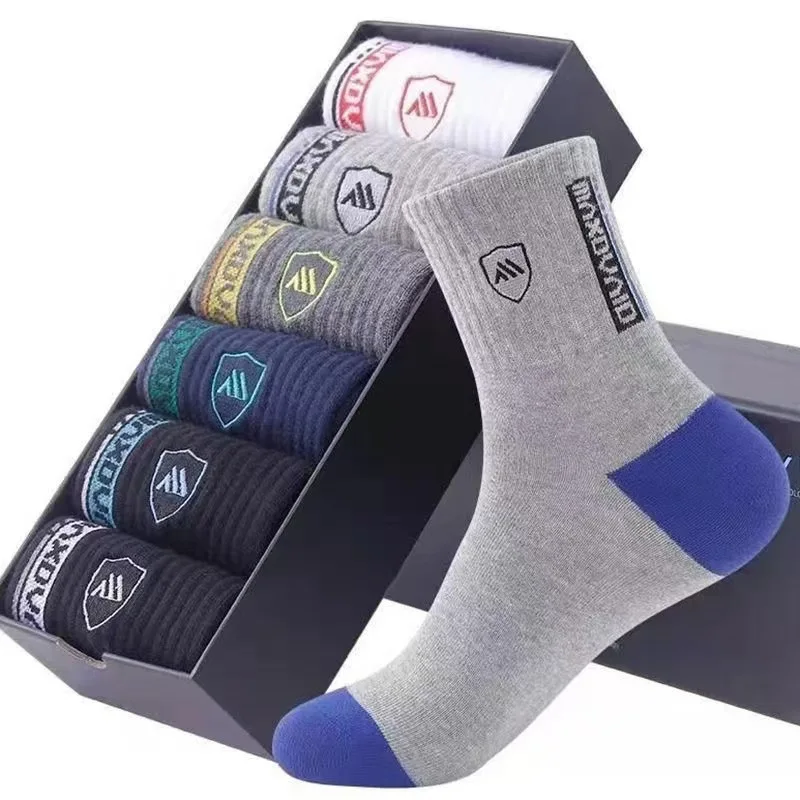 6 Pairs Box Classic Soft Business Socks Crew Bamboo Polyester Fiber Men Tube Sport Socks Set In A Box