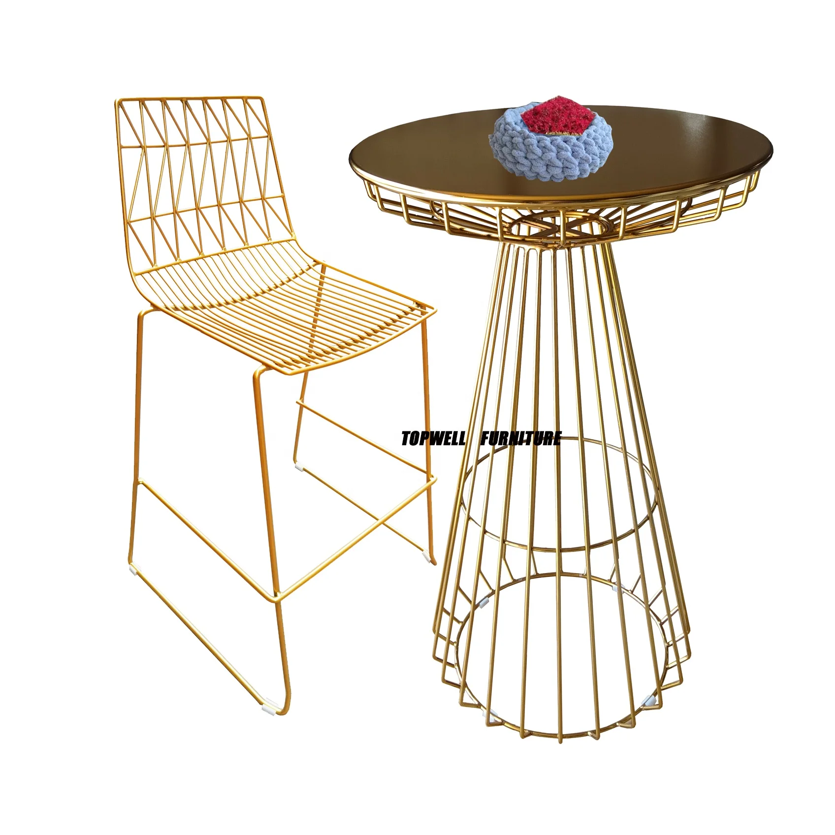 Wholesale High Quality round gold cocktail table gold metal glass wire bar table for wedding banquet tables outdoors Furniture