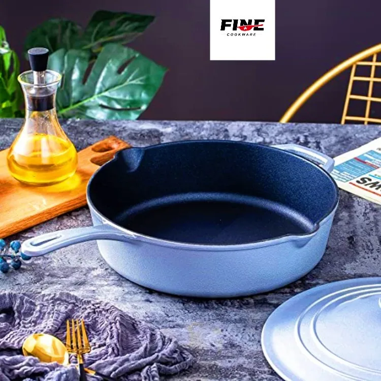 Household Items Enamel Cast Iron Cookware Skillets Fry Saute Pan With Lid Non-stick Pots