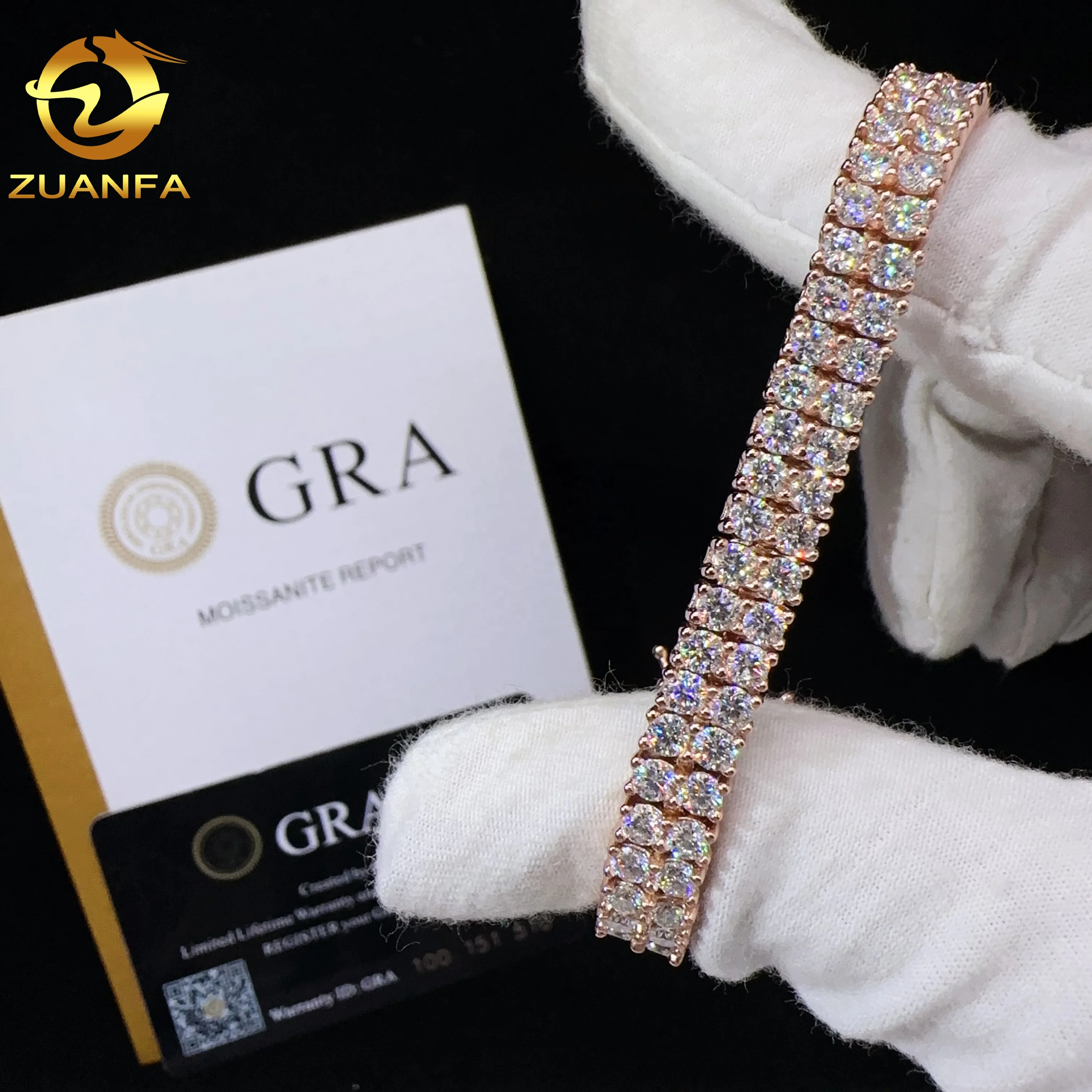 New design two rows diamond real gold plated bracelet sterling silver 925 vvs moissanite hip hop jewelry lab diamond tennis chai
