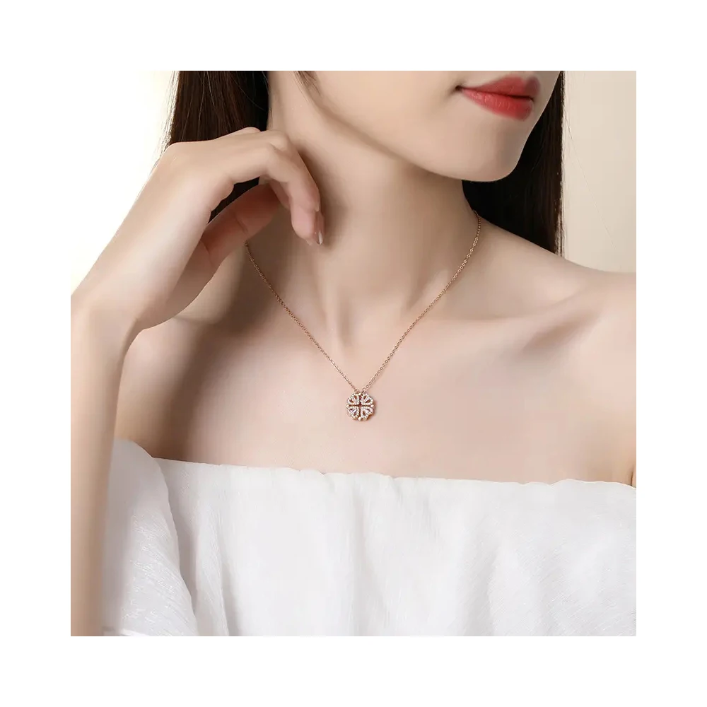 fashion hip hop jewelry 2 in 1 transformable 925 silver four leaf clover chain necklace for women girls ladies