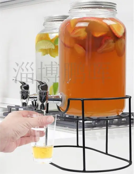 Glass Dual Beverage Dispenser Set 2 Gallon Glass Beverage Jar with Metal Rack for Wedding Juice Tea Lemonade Distribution