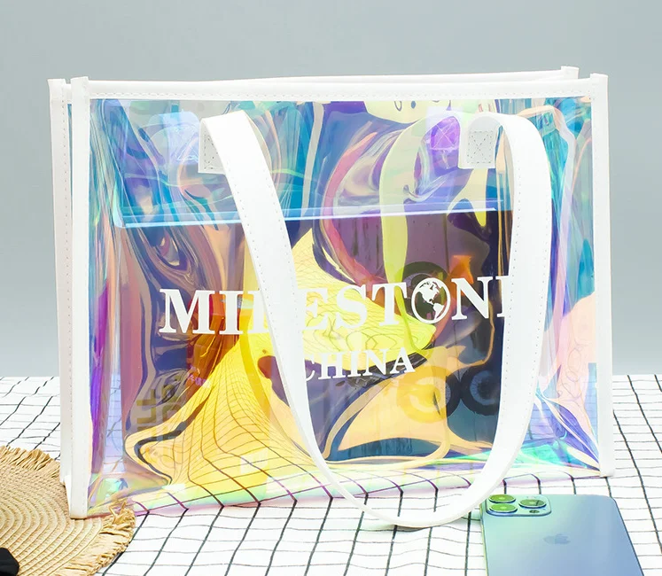 Fashion transparent gift bags with PU handles gift bags PVC wedding candy plastic waterproof wholesale packaging handbag