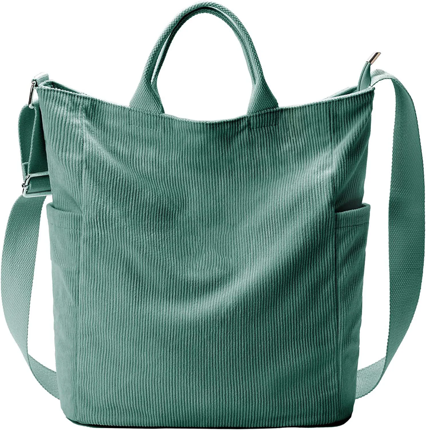 Corduroy Tote Bag Large Messenger Bag Shoulder Hobo Anti Splash Crossbody Zipper Bag Casual Work Shopping Women