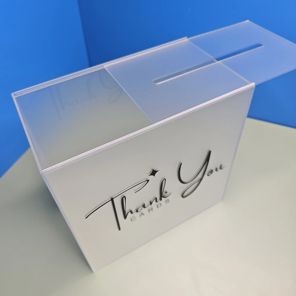 Custom White Clear Wedding Acrylic Thank you Card Box Wedding Innivation Storage Acrylic Frosted Card Box