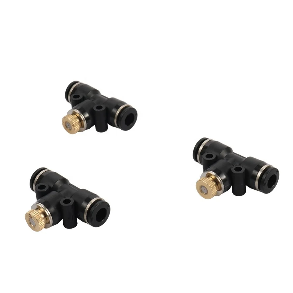Low pressure Brass 0.2~0.5mm 3/16 inch Thread Misting Nozzle Cooling 6mm Slip Lock Tee Disinfection Irrigation Sprayer